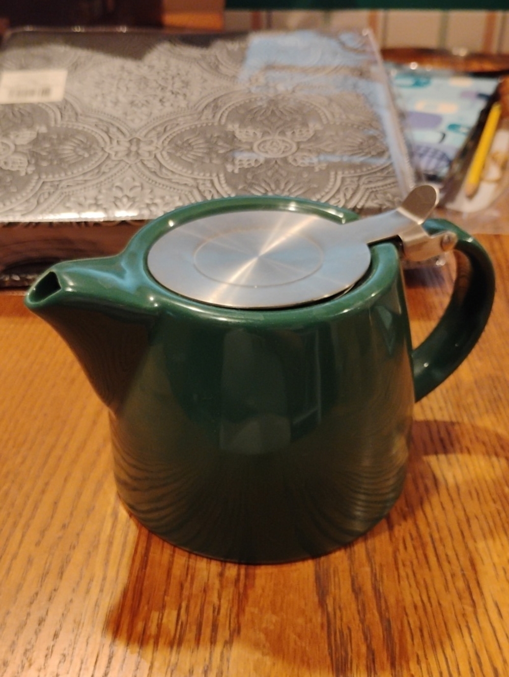 Green Ceramic Teapot with Stainless Steel Lid